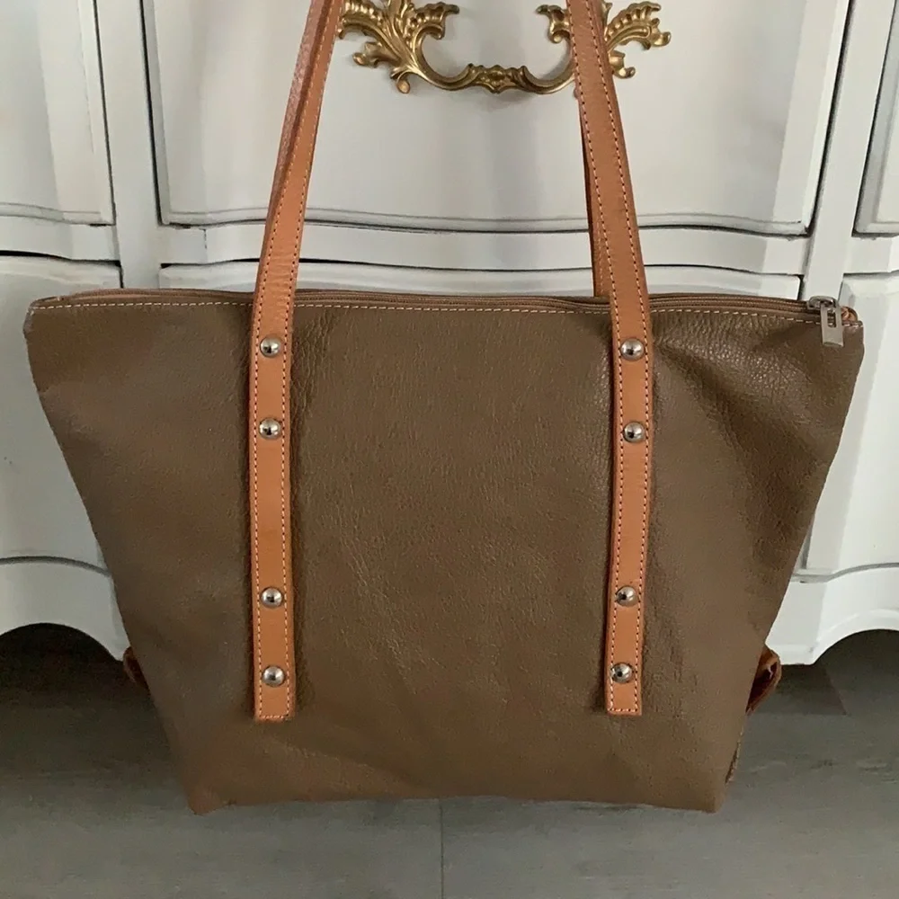 I Medici Firenze leather two‎ tones camel tote bag logo bohemian work